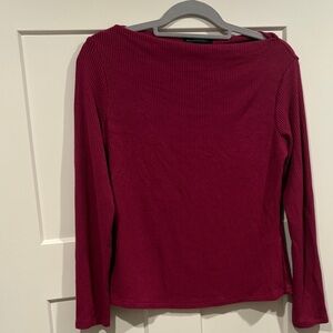 Banana Republic Ribbed Long Sleeve Top - deep pink/raspberry color